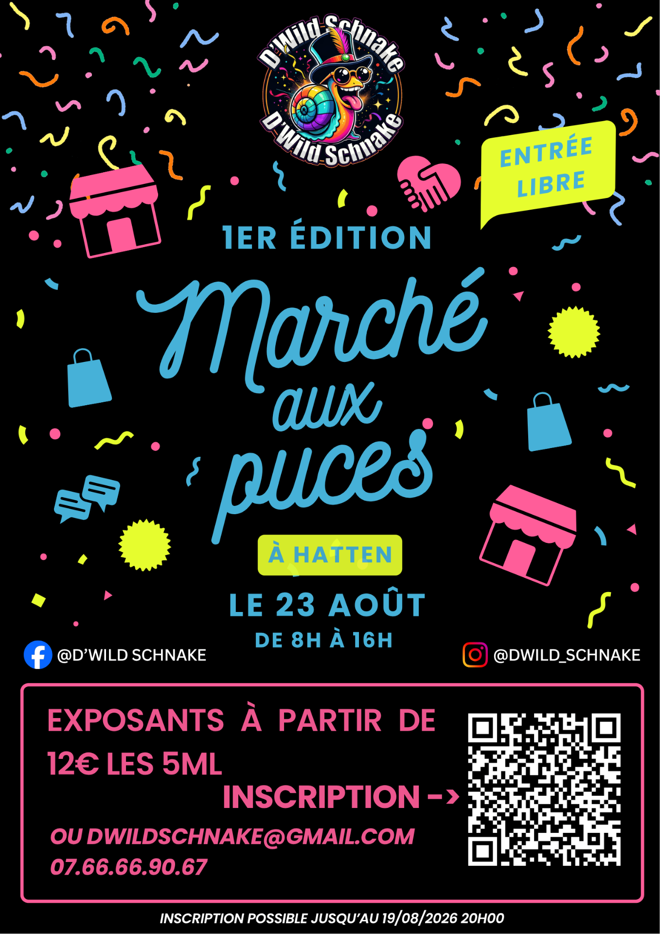 Affiche du Marché aux puces D'Wild Schnake — 1re édition à Hatten, le 23 août