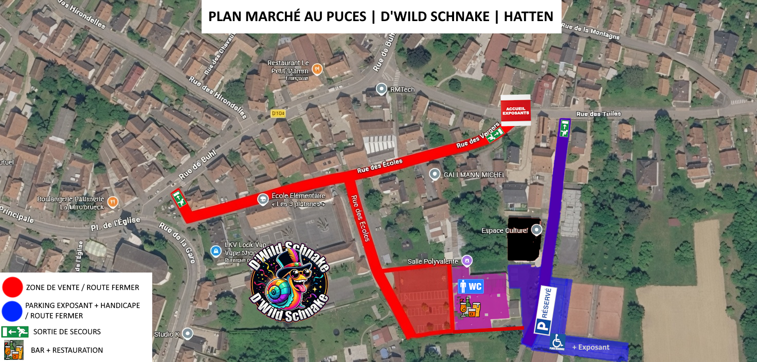 Plan du marché aux puces D'Wild Schnake à Hatten
